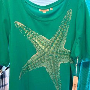 Chico's 3 (18-20) Short   Tropical Jade womens' Top NWT Shimmery Starfish!